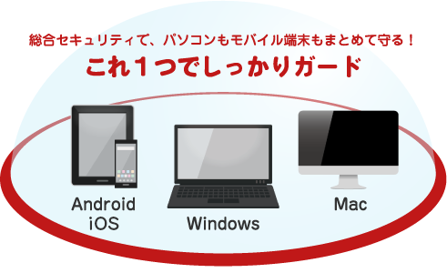 総合セキュリティで、パソコンもモバイル端末もまとめて守る！