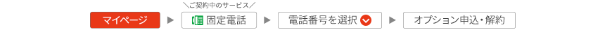 マイページ→固定電話→電話番号を選択→オプション申込・解約